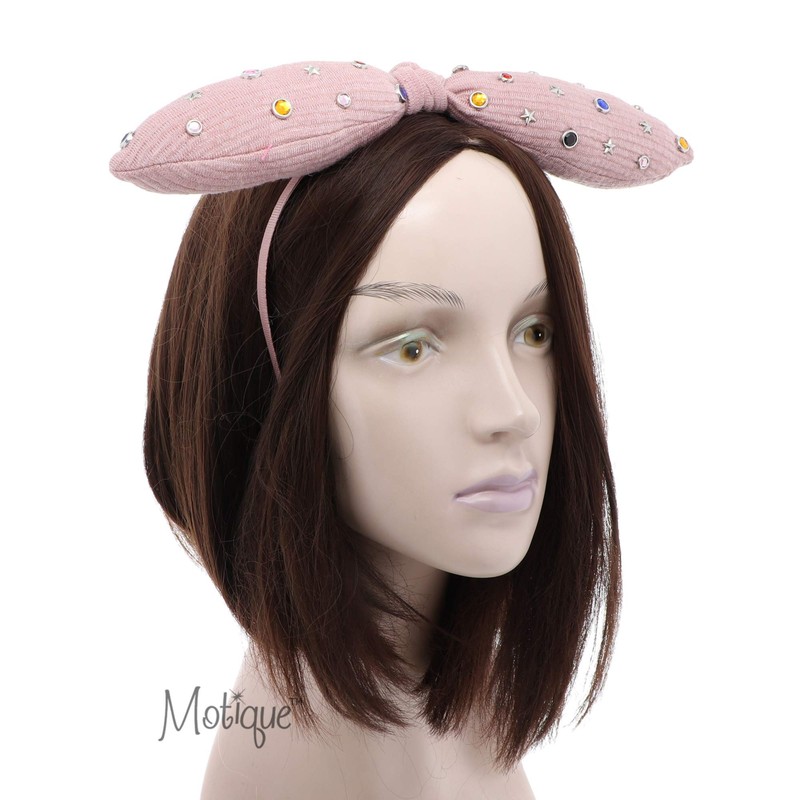 Motique Accessories Girls Cotton Knit Ribbed Puff Bow Headband With