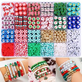 Kit de joyería para hacer con cuentas de arcilla polimérica de Navidad de 1480 piezas, cuentas para pulseras de amistad, collar, pendientes, accesorios para manualidades artísticas, regalos DIY para