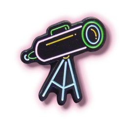 Retro Telescope Enamel Pin Badge – Black with Neon Outline, 30mm x 28.9mm, Vintage Space-Inspired Accessory, Perfect for Jackets, Backpacks & Collectors"