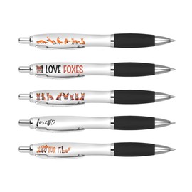 DV DESIGN 5 x Fox Pens - Foxes Vixen Wildlife Animal Funny Cartoon Stationary School Equipment Fan Teacher Friend Girls Boys Birthday Gift Set #81283