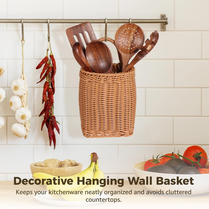 Hanging Wall Basket, Woven Imitation Rattan Storage Organizer, Decorative Door