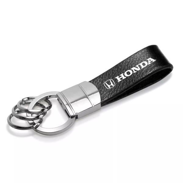 iPick Image Honda Logo Genuine Black Leather Loop Chrome Round
