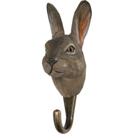WILDLIFEGARDEN Wildlife Garden - Hook Mountain Hare (WG510) - Hand Carved Decorative Coat Hook, Wall Mounted, Made of Wood and Metal - European Animals Collection