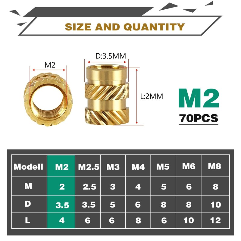 Threaded Insert, Press-in Nuts, Brass Embedding Nuts, Knurled Nuts, Threaded