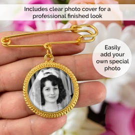 Gold Wedding Bouquet Photo Charm for Bridal Wedding Bouquet Gold Picture Frame Pin Memorial DIY Photo Charm for Bride or Memorial Boutonniere Pin for Groom