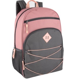 Summit Ridge Boys and Girls School Backpacks with Bungee Cord Front | 17” Multi Pocket Backpack for Kids, Teens, Adults, Travel (Pink/Grey)