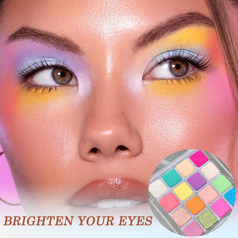 16-Color Bright Eyeshadow Palette – Rainbow Matte & Shimmer Finishes