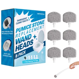 Impresa 6-Pack Pumice Stone Toilet Bowl Cleaner Refill Heads - Compatible with Clorox Toilet Wand Refills - Reusable Natural Stone Scrub Heads for Tough Stains