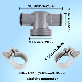 Lyreh 3pcs Pool T Joint Set Compatible with Coleman & Intex P61408, 1.25in to 1.5in Pool Hose Adapter Connector with O Rings and Hose Clamps for Filter Pump Replacement Parts Accessories