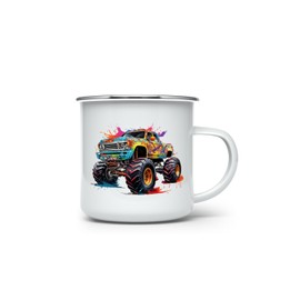 MAXIKIWI - Durable Enamel Coffee or Tea Cup for Indoor and Outdoor Use - Monster Truck - 350ml