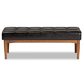 Baxton Studio Sanford Mid-Century Modern Dark Brown Faux Leather Upholstered and Walnut Brown Finished Wood Dining Bench