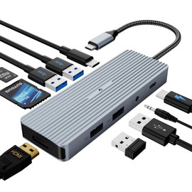 10 in 1 Docking Station USB C Hub with 4K HDMI,USB-C Data Transfer Port, 2* USB3.0 Type-A, 2* USB 2.0 Type-A, SD/TF Card Reader, 3.5mm Stereo Jack for Mac OS & Windows