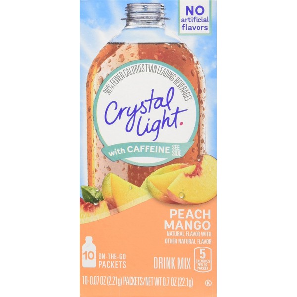 Crystal Light On The Go Peach Mango with Caffeine, 10-Packet Boxes (Pack of 4)