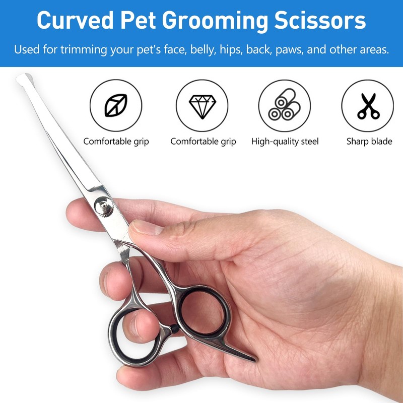 Professional Curved Dog Grooming Scissors with Rounded Tips, Cat Shears,