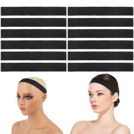 12 Pcs Black Elastic Headband, Wig Headband, Wig Band to Hold Wig in Place for Wigs, Wig Grip Headband, Wig Band for Melting Lace, Edge Laying Wig Band 1.2 Inch in Width 23.6 Inch in Length