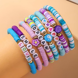 BFFAEAE Friendship Bracelets Heishi Surfer Clay Bead Bracelets Stack Beaded Stretch Bff Bracelet for Women Boho Stackable Bracelets Preppy Beach Jewelry Party Favors