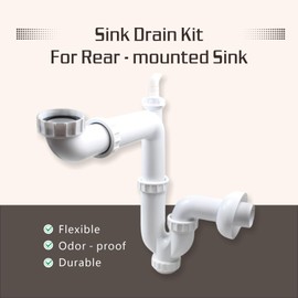 1/2” Sink Drain Pipe Kit, Kitchen Sink Drain Pipe Kit with P Trap, Bathroom Sink Drain Kit, Odor Resistant Flexible Plumbing Pipe, Easy Installation & Replacement(white)
