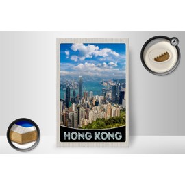 FEMER Holzschild Reise 20x30cm Hong Kong Wolkenkratzer Hochhaus