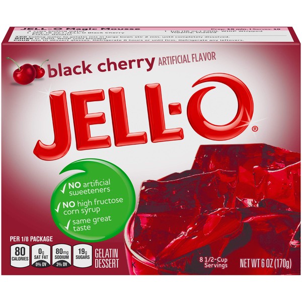 Jell-O Black Cherry Gelatin Mix (6 oz Boxes, Pack of 6)