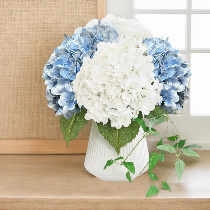 3 Pcs Blue Hydrangea Artificial Flowers, 21" Real Touch Fake