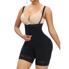 YIANNA Shapewear for Women Tummy Control Fajas Colombianas Post Surgery Body Shaper Open Bust Bodysuit,YA7266-Black-3XL