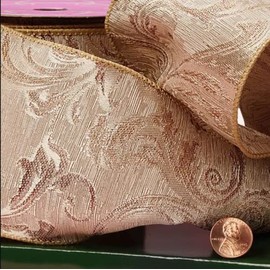 4" X 10 Yards Light Gold Heavy Woven Damask Ribbon Christmas