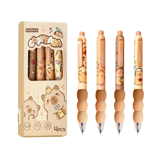FloralGrace 4 pieces Capybara Retractable Pens, Gel Pen Set, Erasable