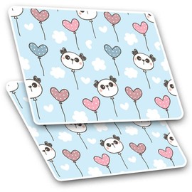 Rectangle Stickers(Set of 2) 7.5cm - Panda Bear Balloons Love Heart Baby Fun Decals for Laptops,Tablets,Luggage,Scrap Booking,Fridges, 16816