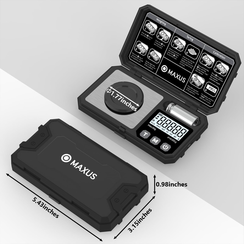 MAXUS Digital Milligram Scale 50g/0.001g with Calibration Weight, Reloading Scale