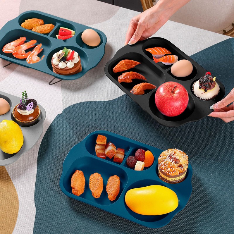 Tanlade 8 Pcs Large Unbreakable Divided Plates 12 Inch Wheat