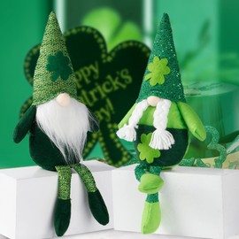 Sggvecsy 2 Pack St.Patrick's Day Gnome Plush 14.6’’ Large Doll Green Irish Leprechaun with Legs Decorations Scandinavian Swedish Tomte Nisse Shamrock Gnome for Dwarf Gift Ornament Home Decorations