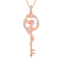 MOPOPOK Snake Necklace for Women S925 Sterling Silver Moonstone Snake Pendant Rose Gold Key Necklace Protection Jewelry Gifts for Mother's Day
