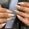Champagne Chrome Press on Nails Medium Almond,KQueenest Iridescent Stiletto Fake