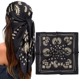 CHLINS 35” Square Silk Scarf for Women Satin Head Scarf Hair Bandanas Neck Scarf Hair Wrap for Handbags Accessories