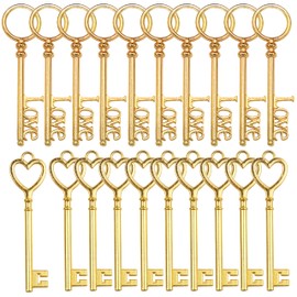 Aokbean Mixed 20 pcs Large Antique Skeleton Flying Keys Charms Pendant Gift Tags Treasure Keys with Love Heart Shaped for Birthday Wedding Favor Souvenir Gift DIY Crafts