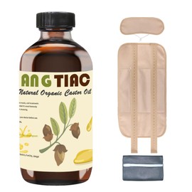 ANG TIAC 16oz Castor Oil w/Wraps | Reusable Organic Castor Oil Pack to Boost Body's Wellness, Encourage Rest & Relaxation | Adjustable Elastic Straps Cotton Durable Easy to Use