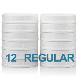 12 Pack REGULAR MOUTH Mason Jar Lids for Compatible with Ball, Kerr Regualr Mouth Jars - Plastic Storage Caps for Mason Jars, Canning Jars - Leakproof, Dishwasher Safe & Food Grade - White