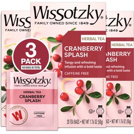 Wissotzky Cranberry Herbal Tea (3 Pack - 60 Teabags) | Refreshing Blend | Caffeine Free Tea | Antioxidant Rich