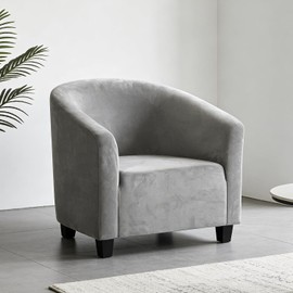 Sueving Tub Chair Cover Slipcover, Velvet Barrel Chair Cover, Stretchy Accent Club Chairs Covers for Bucket Sofa Upholstered Armchair Reception (Grey)