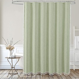 MitoVilla Sage Green Shower Curtain 72 x 78, Boho Farmhouse 78 inch Long Polyester Linen Tassel Ultra Thick Heavy Duty Fabric Shower Curtains for Chic Cottagecore French Rustic Bathroom Decor
