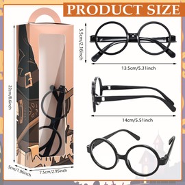Ctosree 12 Set Brown Owl Gift Boxes Party Supplies Round Glasses Black Wizard Glasses for Cosplay Hat Broomstick Candy Gift Box Costumes Nerd Accessories for Men Women