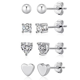 VEEDOFA Silver Stud Earrings for Women, Hypoallergenic 925 Sterling Sliver Stud Earrings, Zirconia Ear Studs Gifts