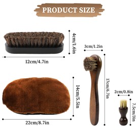 4-Piece Horsehair Brush Set, Shoe Cleaning Set for Smooth Leather, High-Quality Shoe Cleaning Set, Brown Nubuck Brush Set, Practical Leather Boots Shoe Brush Set, Wooden Shoe Brushes for Boots, Shoes
