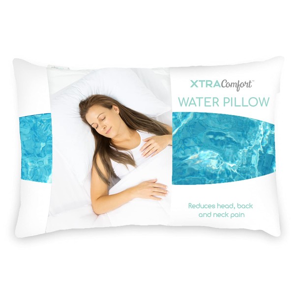 Xtra-Comfort Water Pillow for Sleeping (26”x18”) - Pillow for Side, Back Sleepers with Neck, Shoulder Pain - Night Sweats Cool Soft Memory Foam Pillow