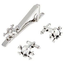 SUPERFINDINGS Skull Cuff links Tie Clip Set Novelty Tie Bar Clip Skeleton Cuff Links Necktie Bar Clips Men's Cufflinks and Necktie Clips set for Men's Gifts Suits Accessories