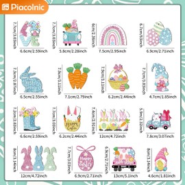 Piacolnic 32Pcs Wooden Hanging Ornaments for Easter, Easter Hanging Ornaments for Tree, Easter Tree Party Decorations Easter Egg Chick Bunny Car Wooden Hanging Ornaments for Spring Easter