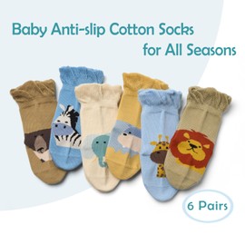 Baby Cotton Socks with Grips for Girls Boys Toddler Kids Non-Slip Socks 12-18/12-24 Months