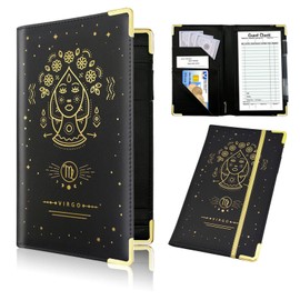 12 Zodiac Signs Server Book, Black Libra Server Books for Waitress Cute, Waiter Receipt Book, PU Leather Waitress Book with Zipper Pocket, Waitress Accessories(Virgo)