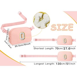 COSHAYSOO Pink Small Waist Fanny Pack Belt Bag with Initial Letter Patch Crossbody Adjustable Strap for Women Girls Running Traveling, Mini Cross Body Travel Must Have Purse Essential Pouch (O)