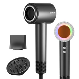 Hair Dryer, High Speed Ionic Blow Dryer, 5X-Fast Drying, 2 Billion Negative Ions, Low Noise,160000 RPM, Compact Blow Dryer with Magnetic Diffuser for Faster Drying All Hair Types(Black Gray)